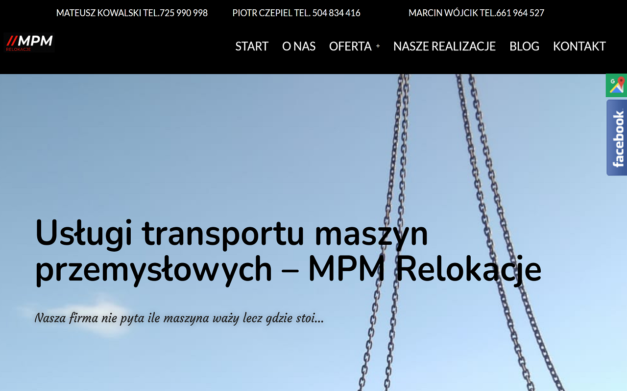 Usługi transportu maszyn przemysłowych MPM Relokacje cover